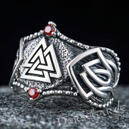Handcrafted Gemmed Valknut Celtic Ring - Sterling Silver