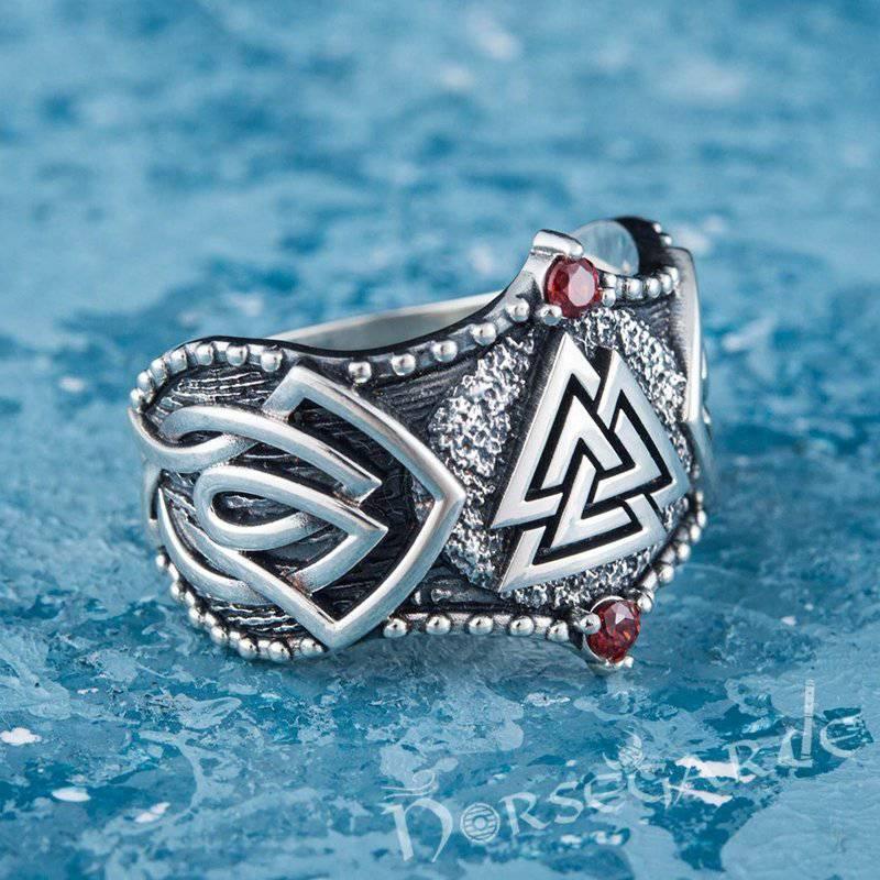 Handcrafted Gemmed Valknut Celtic Ring - Sterling Silver