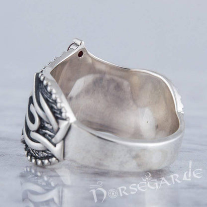 Handcrafted Gemmed Valknut Celtic Ring - Sterling Silver