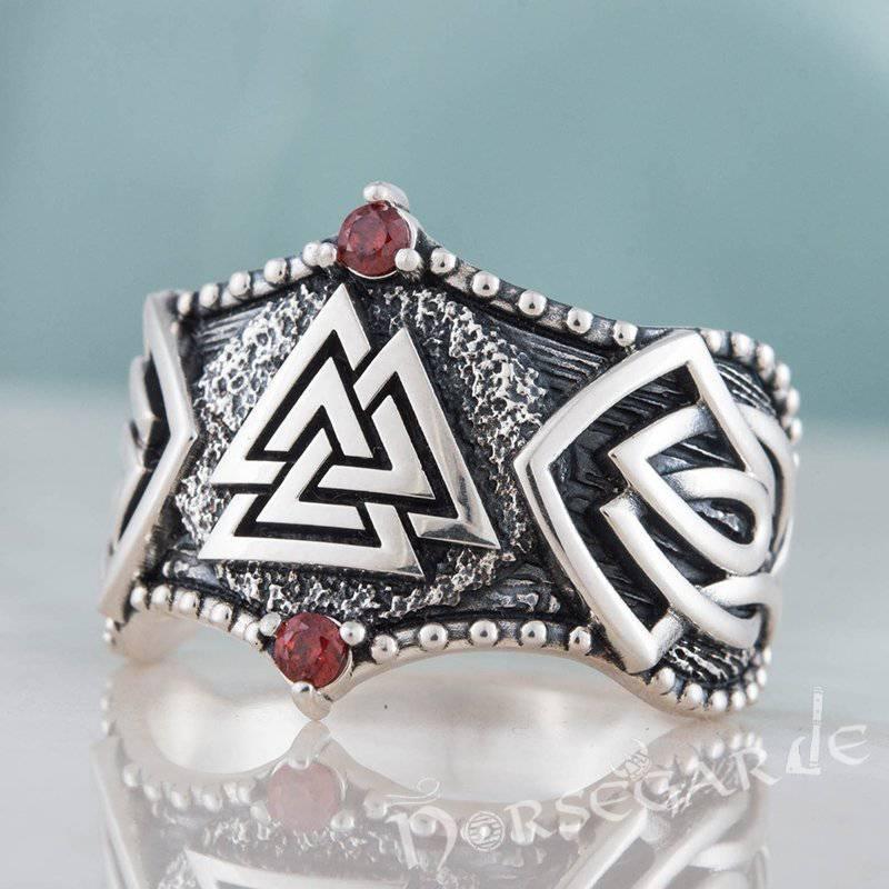Handcrafted Gemmed Valknut Celtic Ring - Sterling Silver