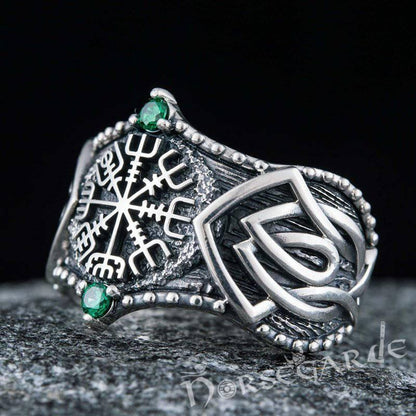Handcrafted Gemmed Vegvisir Celtic Ring - Sterling Silver