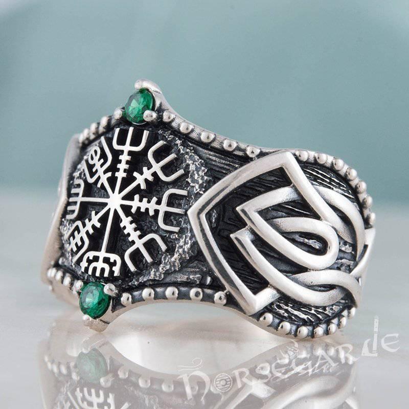 Handcrafted Gemmed Vegvisir Celtic Ring - Sterling Silver
