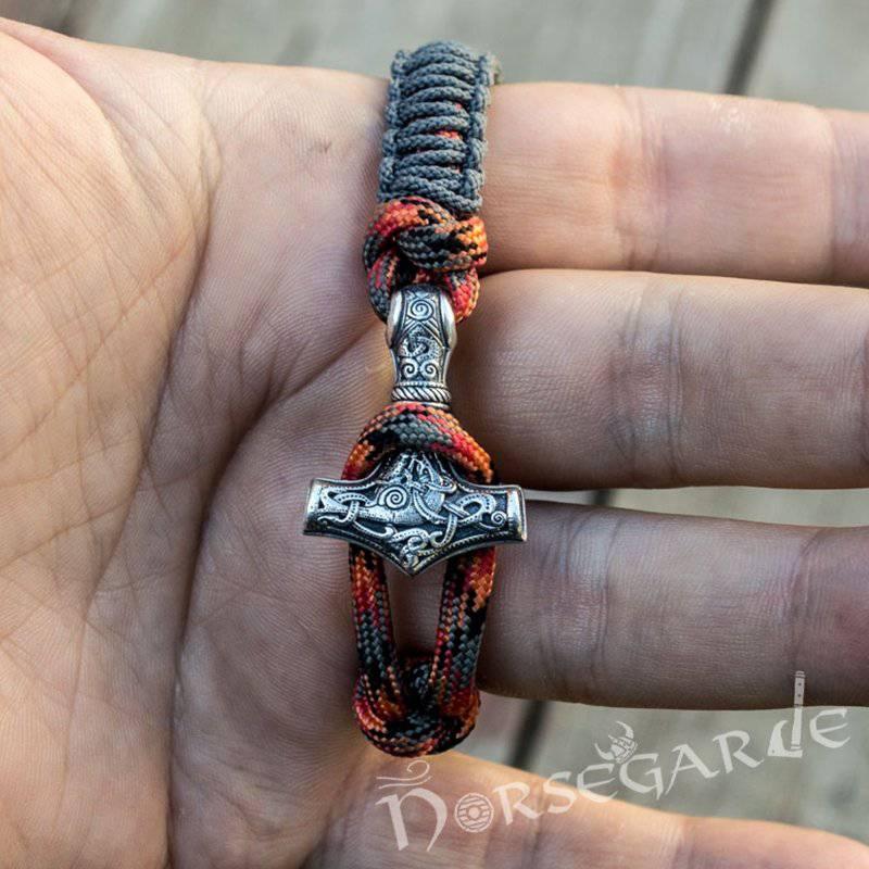 Handcrafted Gray Paracord Bracelet with Mjölnir - Sterling Silver