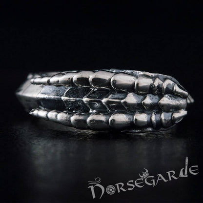 Handcrafted Green Eyed Jormungandr Ring - Sterling Silver