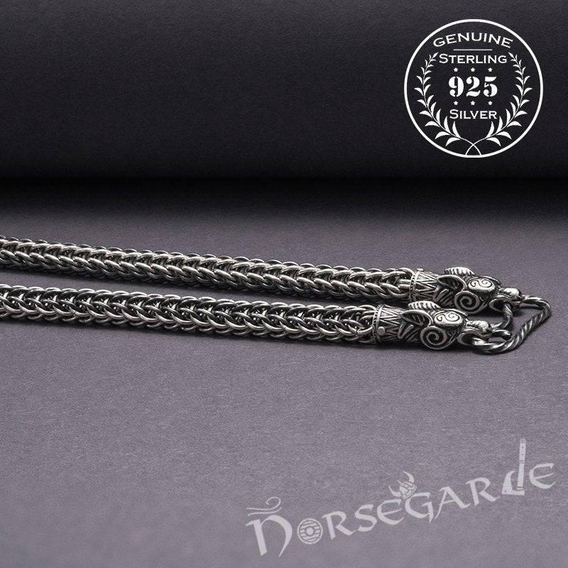 Handcrafted Heavy Weave Chain with Wolves - Sterling Silver