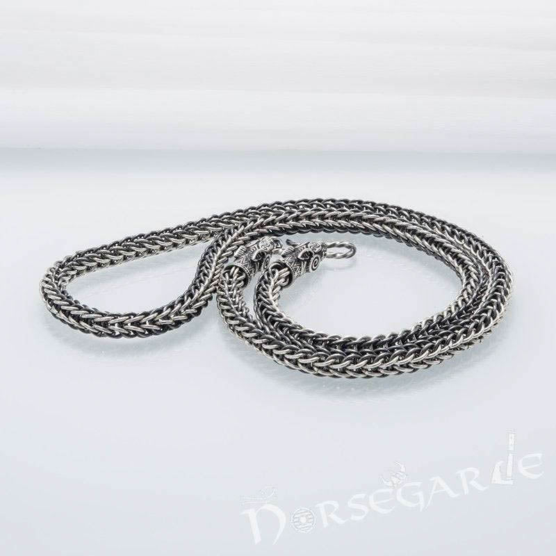 Handcrafted Heavy Weave Chain with Wolves - Sterling Silver