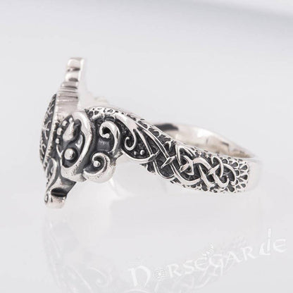 Handcrafted Helm of Awe and Wolves Ring - Sterling Silver
