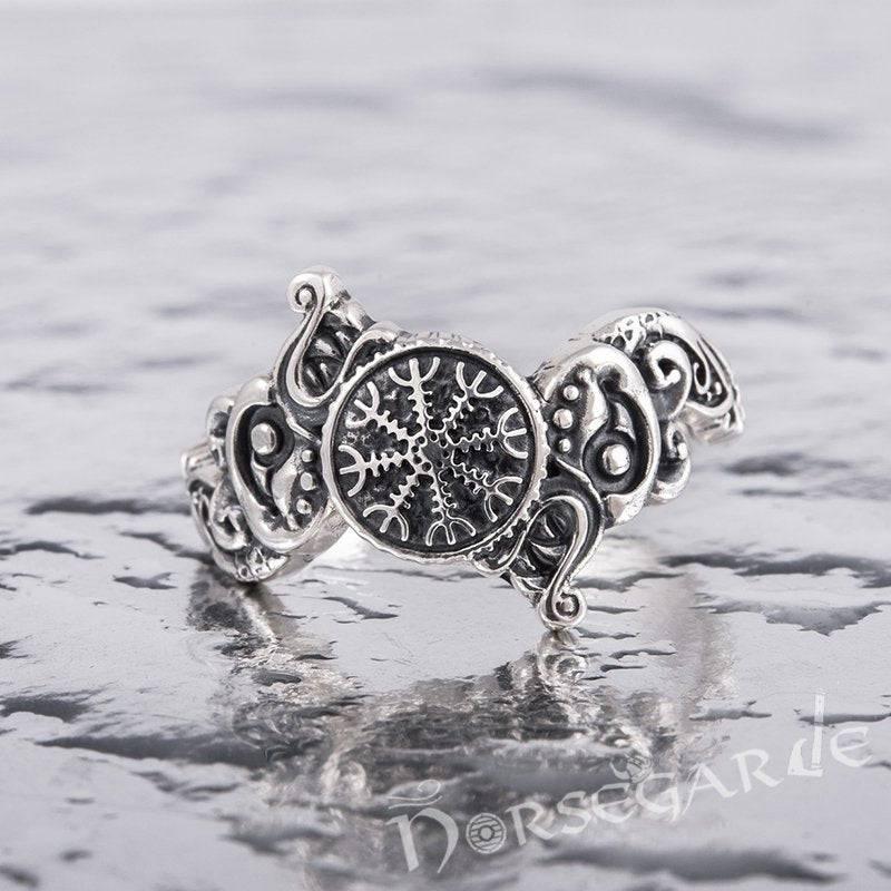 Handcrafted Helm of Awe and Wolves Ring - Sterling Silver