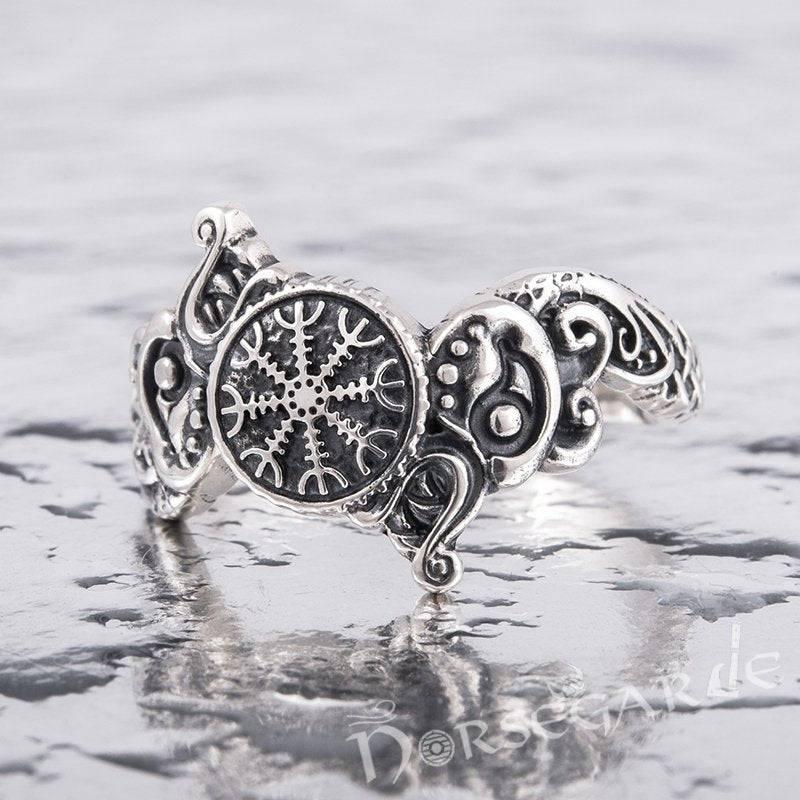 Handcrafted Helm of Awe and Wolves Ring - Sterling Silver