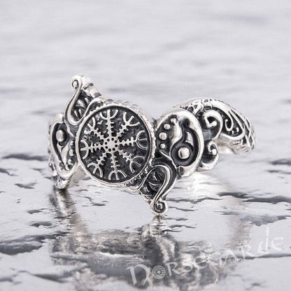 Handcrafted Helm of Awe and Wolves Ring - Sterling Silver