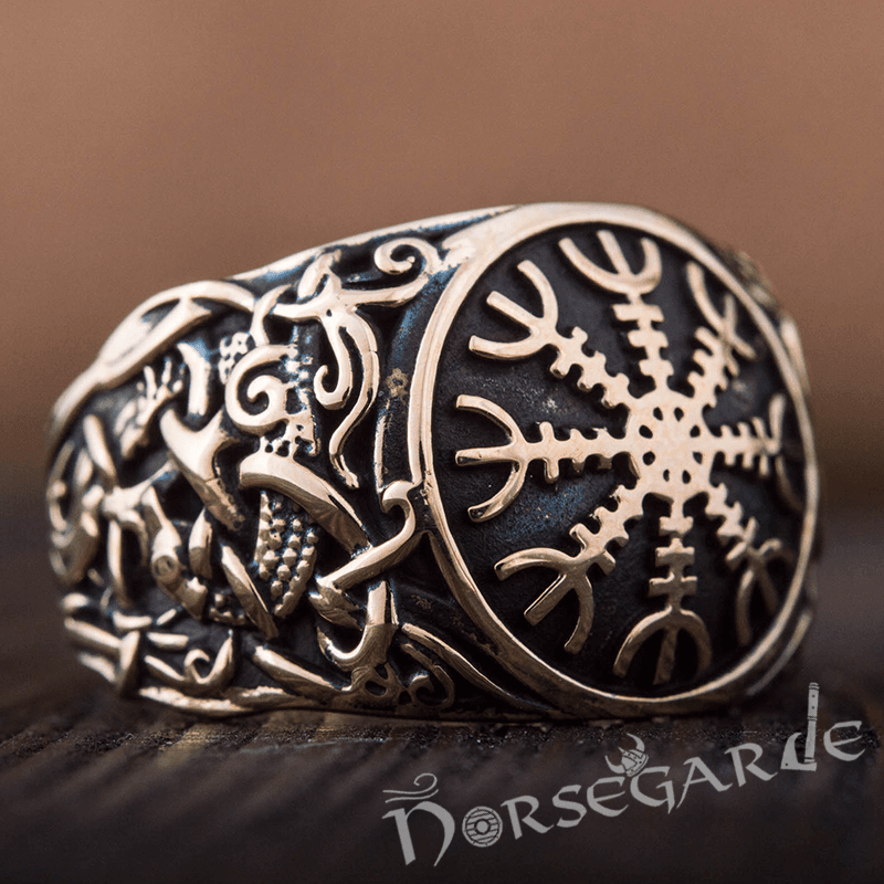 Handcrafted Helm of Awe Mammen Style Ring - Bronze