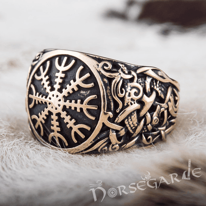 Handcrafted Helm of Awe Mammen Style Ring - Bronze