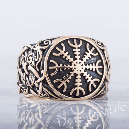 Handcrafted Helm of Awe Mammen Style Ring - Bronze
