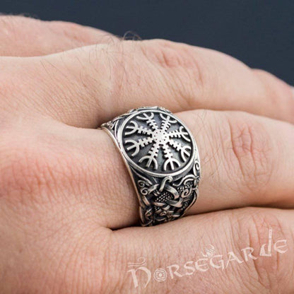 Handcrafted Helm of Awe Mammen Style Ring - Sterling Silver