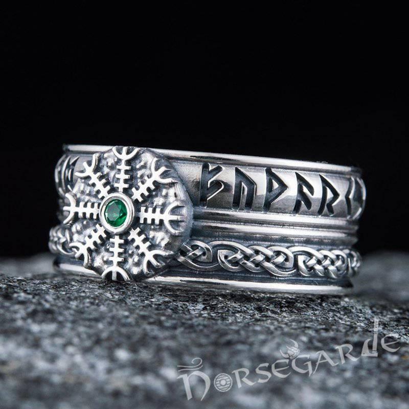 Handcrafted Helm of Awe Runic Band - Sterling Silver