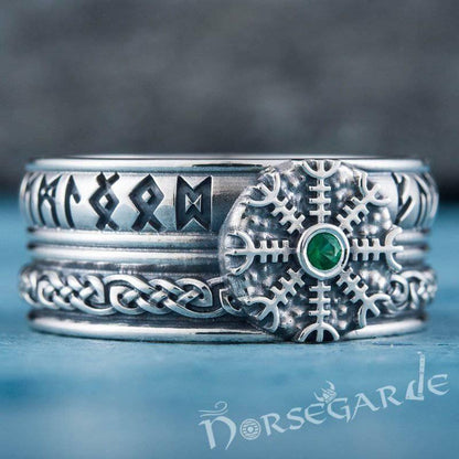 Handcrafted Helm of Awe Runic Band - Sterling Silver