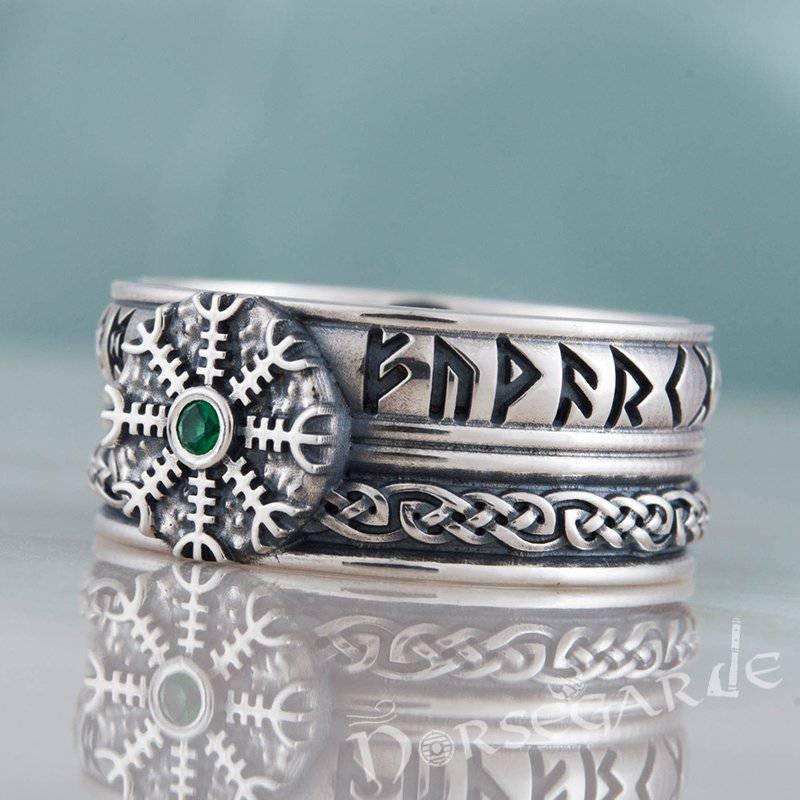 Handcrafted Helm of Awe Runic Band - Sterling Silver