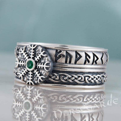 Handcrafted Helm of Awe Runic Band - Sterling Silver