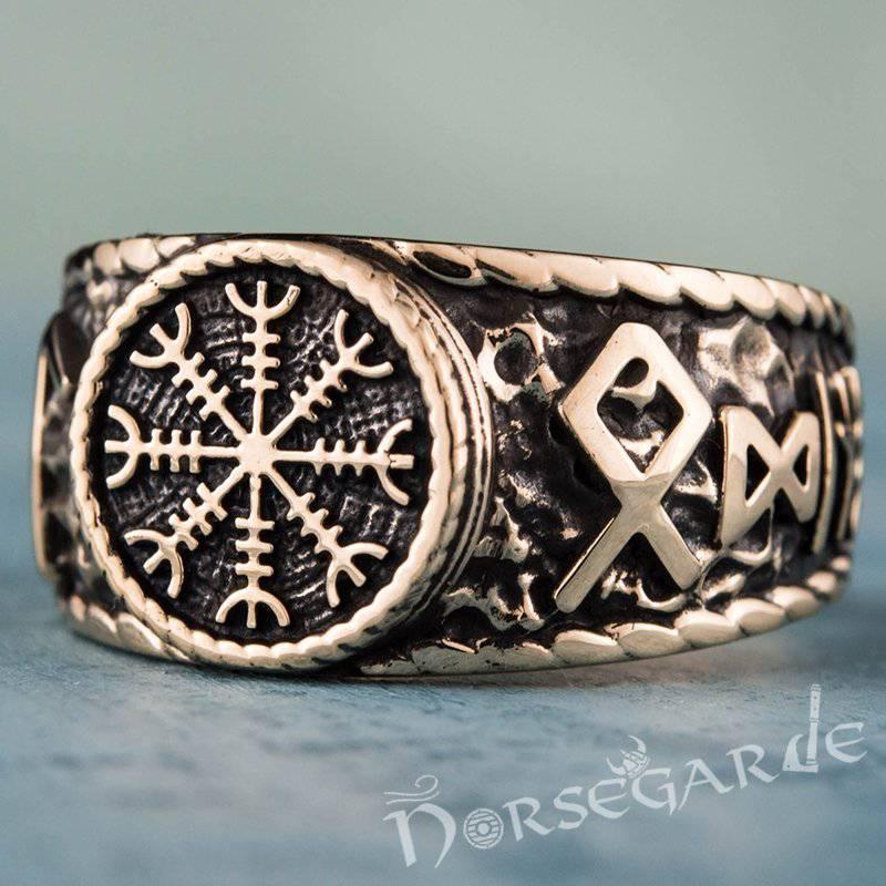 Handcrafted Helm of Awe Runic Signet Ring - Bronze