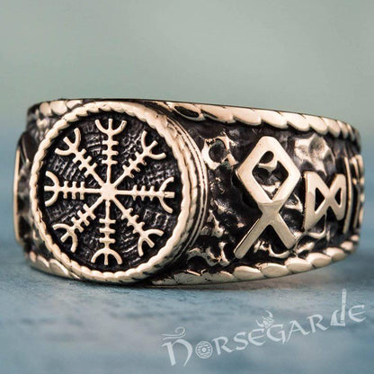 Handcrafted Helm of Awe Runic Signet Ring - Bronze