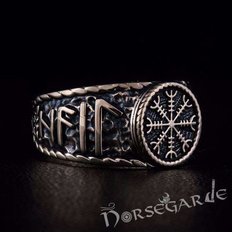 Handcrafted Helm of Awe Runic Signet Ring - Bronze