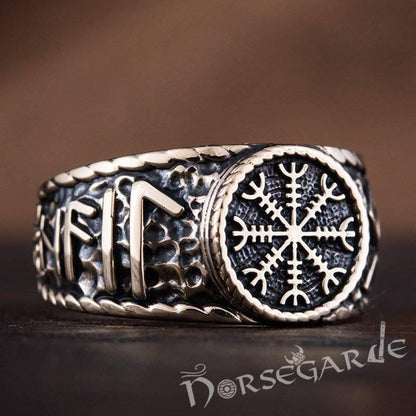 Handcrafted Helm of Awe Runic Signet Ring - Bronze