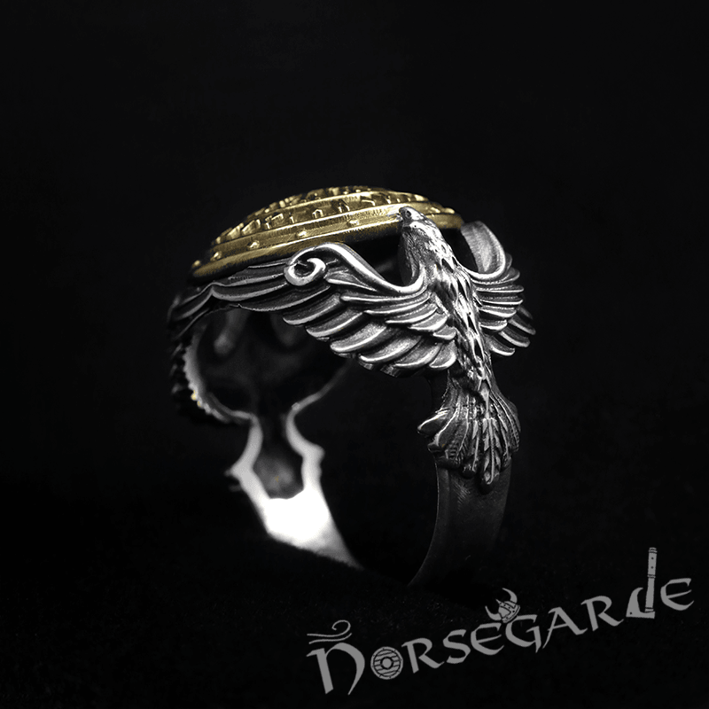 Handcrafted Helm of Awe Shield and Ravens Ring - Sterling Silver & Brass