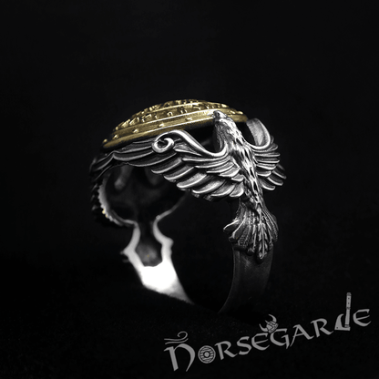 Handcrafted Helm of Awe Shield and Ravens Ring - Sterling Silver & Brass