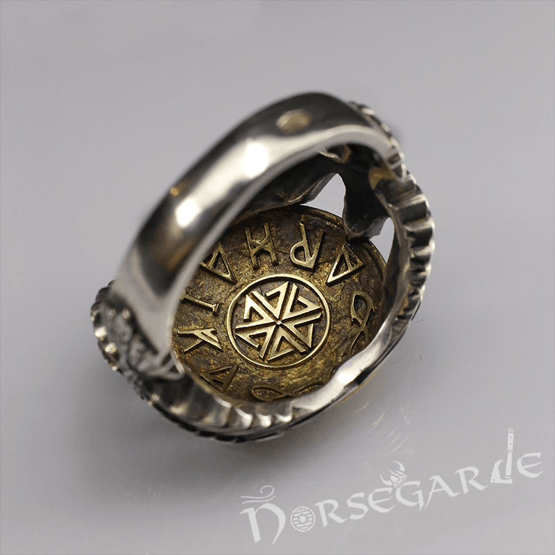 Handcrafted Helm of Awe Shield and Ravens Ring - Sterling Silver & Brass