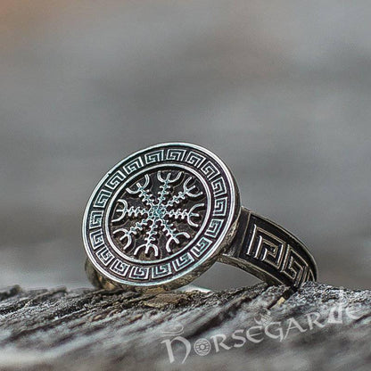 Handcrafted Helm of Awe Shield Signet Ring - Sterling Silver