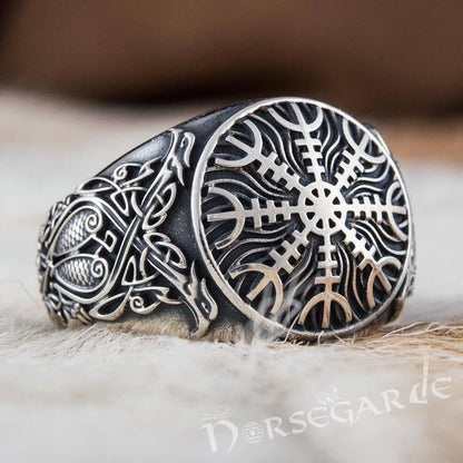 Handcrafted Helm of Awe Viking Ornament Ring - Sterling Silver