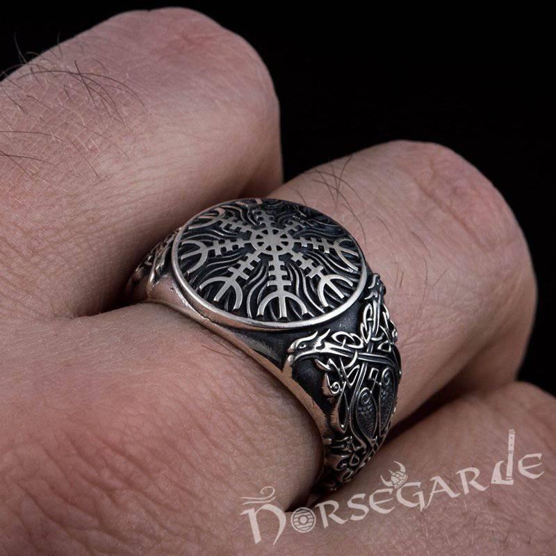 Handcrafted Helm of Awe Viking Ornament Ring - Sterling Silver