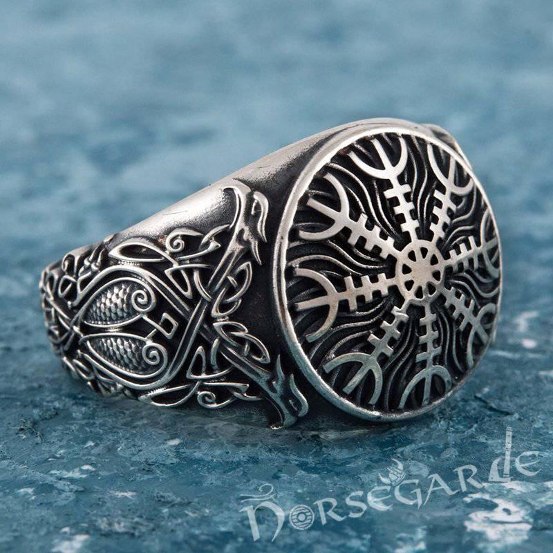 Handcrafted Helm of Awe Viking Ornament Ring - Sterling Silver