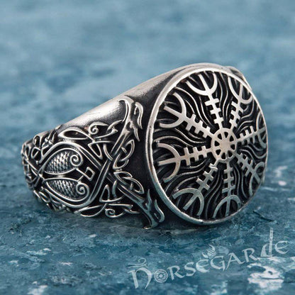 Handcrafted Helm of Awe Viking Ornament Ring - Sterling Silver
