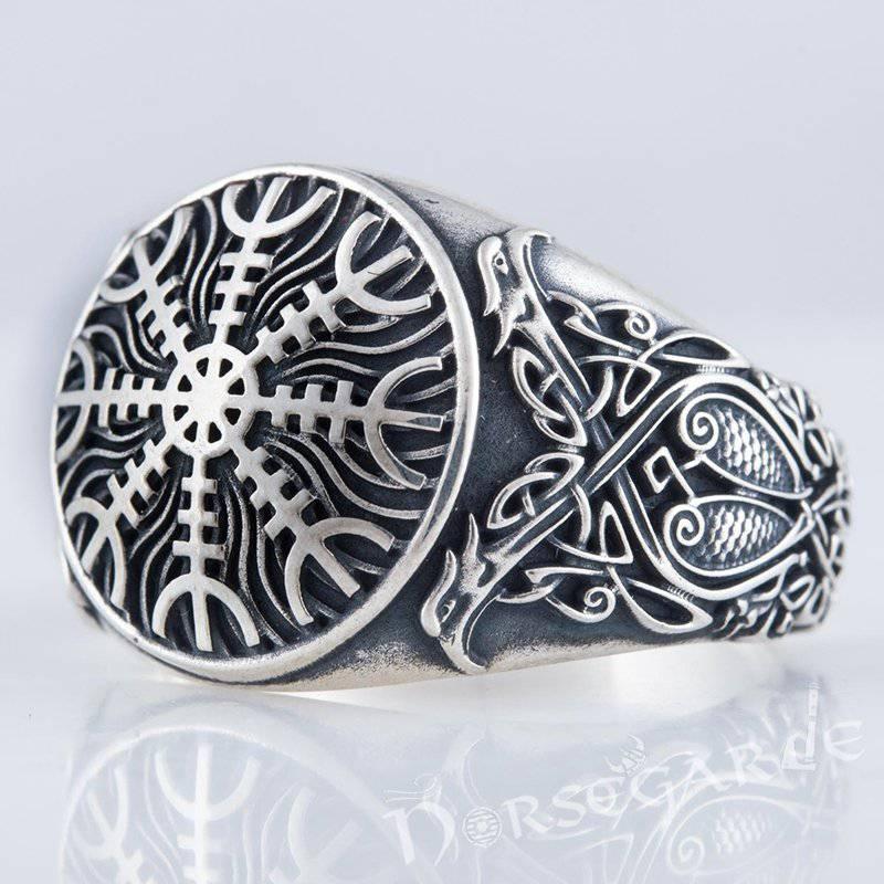 Handcrafted Helm of Awe Viking Ornament Ring - Sterling Silver