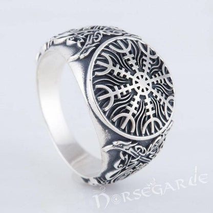 Handcrafted Helm of Awe Viking Ornament Ring - Sterling Silver
