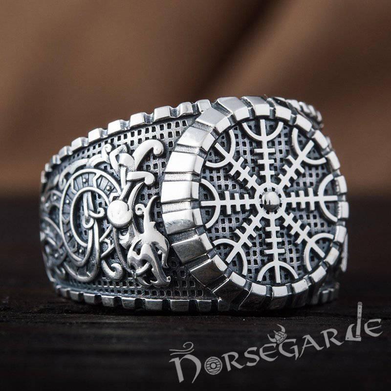 Handcrafted Helm of Awe Viking Ornament Signet Ring - Sterling Silver