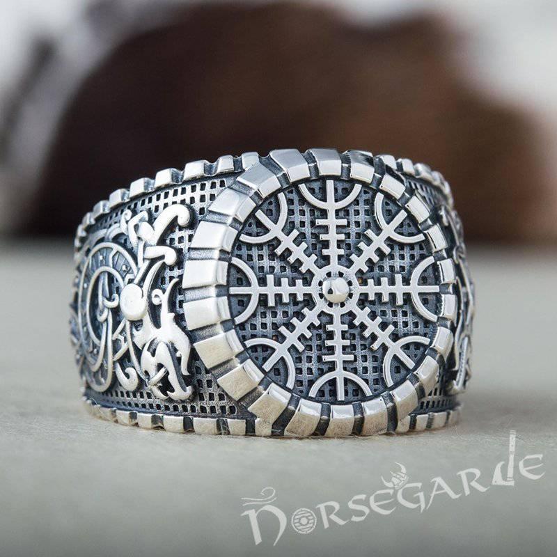 Handcrafted Helm of Awe Viking Ornament Signet Ring - Sterling Silver