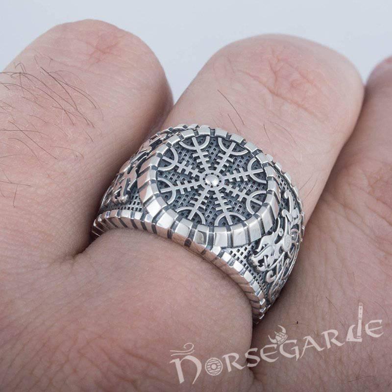 Handcrafted Helm of Awe Viking Ornament Signet Ring - Sterling Silver