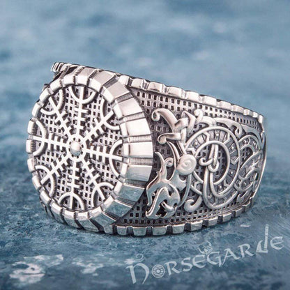Handcrafted Helm of Awe Viking Ornament Signet Ring - Sterling Silver