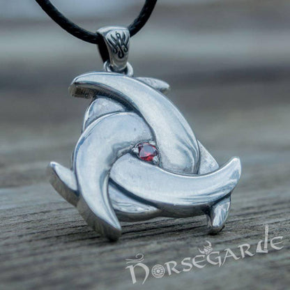 Handcrafted Horn Triskelion Gemmed Pendant - Sterling Silver