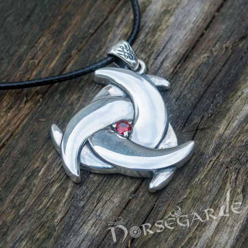 Handcrafted Horn Triskelion Gemmed Pendant - Sterling Silver