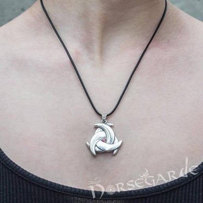Handcrafted Horn Triskelion Gemmed Pendant - Sterling Silver
