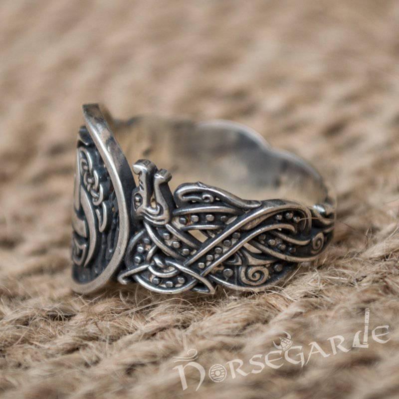Handcrafted Horn Triskelion Jellinge Style Ring - Sterling Silver