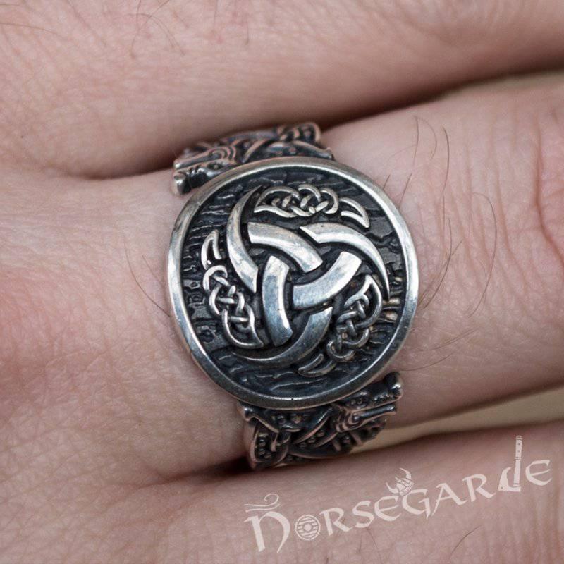 Handcrafted Horn Triskelion Jellinge Style Ring - Sterling Silver