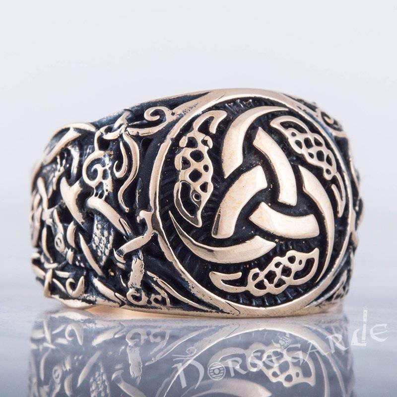 Handcrafted Horn Triskelion Mammen Style Ring - Bronze