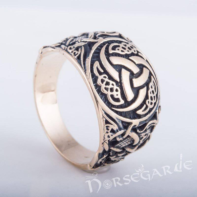 Handcrafted Horn Triskelion Mammen Style Ring - Bronze