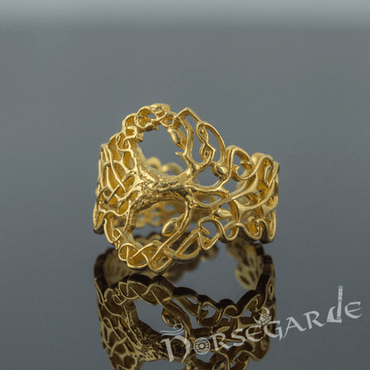 Handcrafted Intertwined Yggdrasil Ring - Gold
