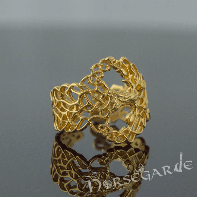Handcrafted Intertwined Yggdrasil Ring - Gold
