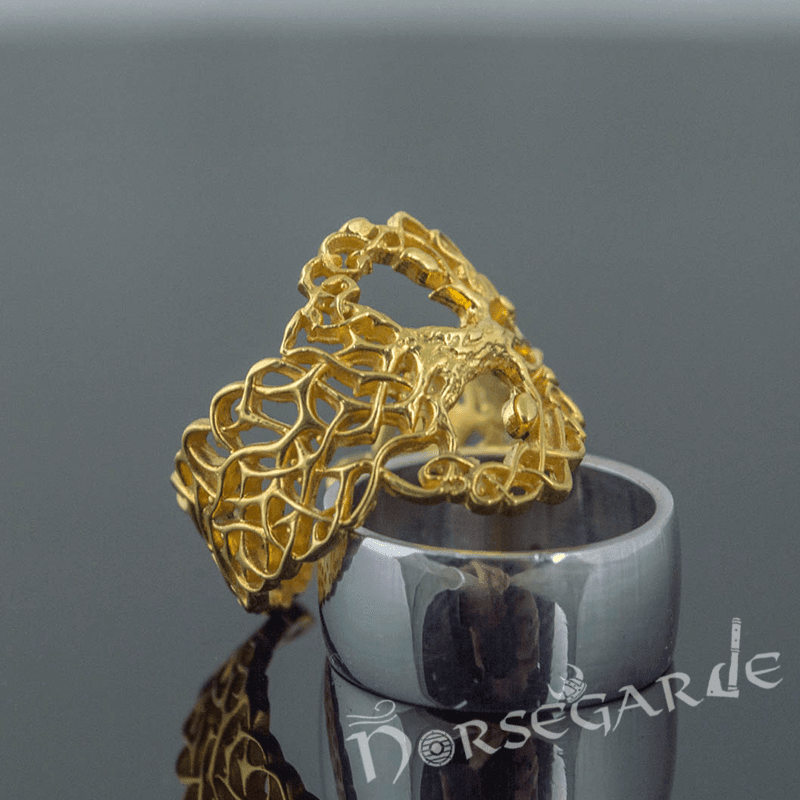 Handcrafted Intertwined Yggdrasil Ring - Gold
